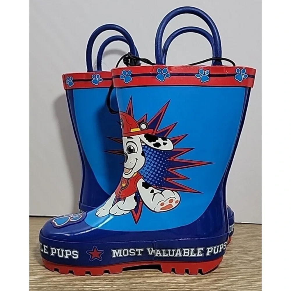 Paw Patrol Toddler Boys Rubber Rain Boots Pull On Blue Red Multi-Size 5/6 NEW
